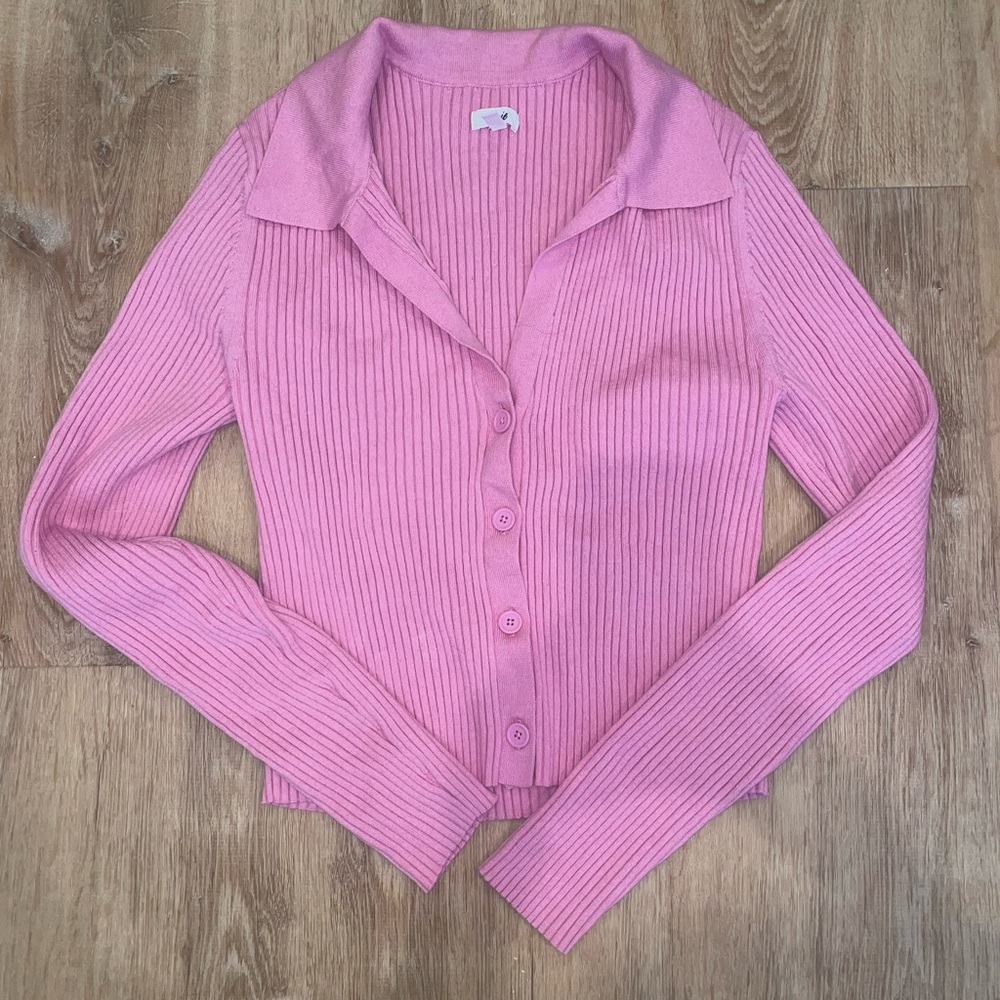 Aerie Pink Ribbed Cardigan Sweater